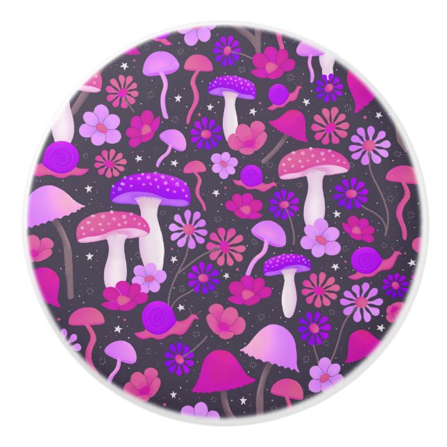Trippy Mushroom Psychedelic Lila, Rosa & Black Knopp (Framsidan)