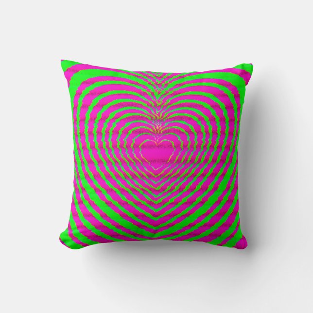 Trippy Neon Rosa Grönt Hypnotic Heart Kärlek Mönst Kudde (Framsida)