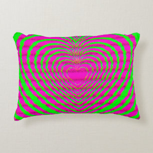 Trippy Neon Rosa Grönt Hypnotic Heart Kärlek Mönst Prydnadskudde