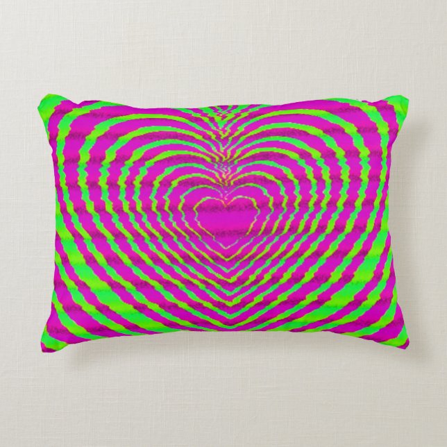 Trippy Neon Rosa Grönt Hypnotic Heart Kärlek Mönst Prydnadskudde (Framsidan)