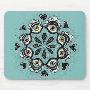 Trippy Ögon med Hearts Boho Gothic Weirdcore Art Musmatta