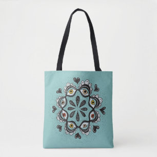 Trippy Ögon med Hearts Boho Gothic Weirdcore Art Tygkasse