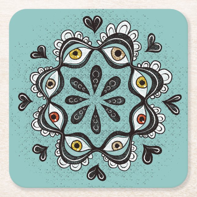 Trippy Ögon med Hearts Boho Gothic Weirdcore Art Underlägg Papper Kvadrat (Framsidan)