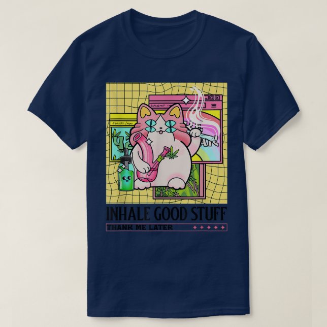 Trippy Ogräs Kattunge CBD Glitch Pastel Bong Joint T Shirt (Design framsida)