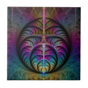 Trippy Patternated Colorful Abstrakt Fractal Art Kakelplatta