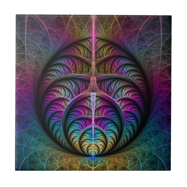 Trippy Patternated Colorful Abstrakt Fractal Art Kakelplatta (Framsidan)