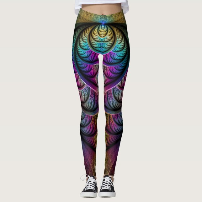 Trippy Patternated Colorful Abstrakt Fractal Art Leggings (Framsida)