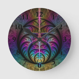 Trippy Patternated Colorful Abstrakt Fractal Art Rund Klocka
