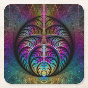 Trippy Patternated Colorful Abstrakt Fractal Art Underlägg Papper Kvadrat