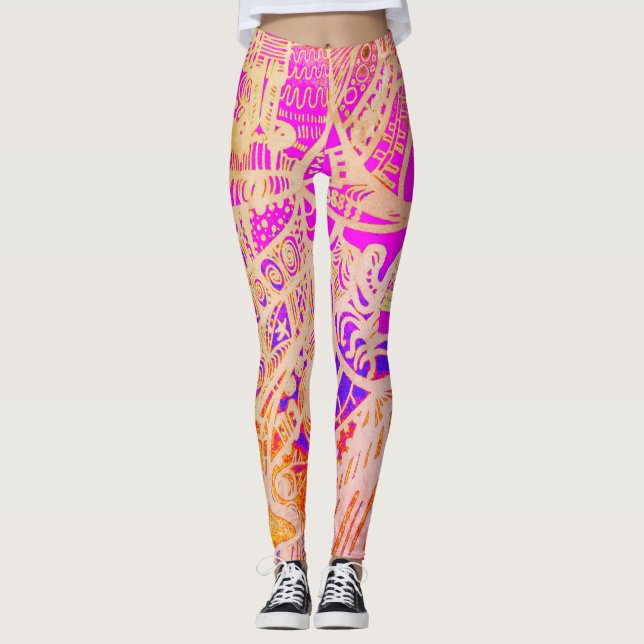 Trippy Pink Boho Leggings (Framsida)
