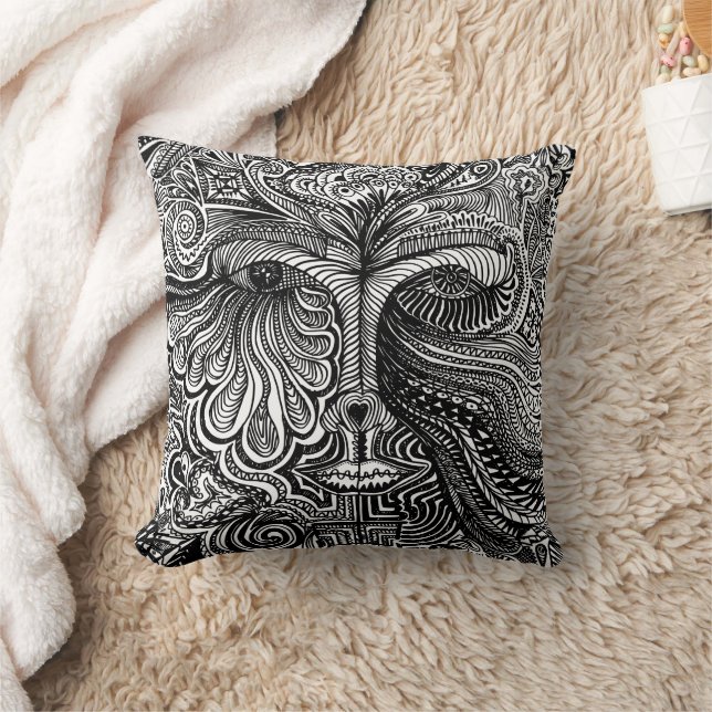 Trippy Porträtt Dekorativ kudde (Filt)