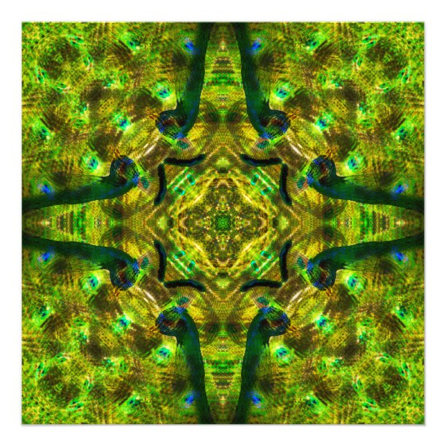Trippy Psychedelic Geometric kaleidoscope Peacock Fototryck (Framsidan)