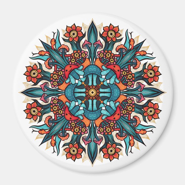 Trippy Psychedelic Groovy Mushroom Mandala Ögon Magnet (Framsidan)
