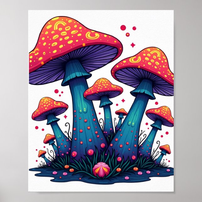 Trippy Psychedelic Mushroom Fantasy Art Poster (Framsidan)