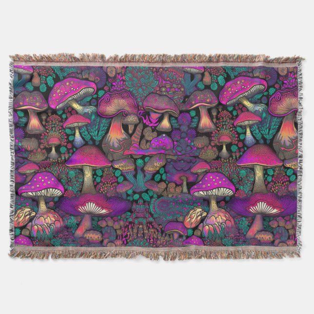 Trippy Psychedelic Mushroom Mönster Filt (Framsidan)