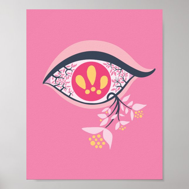 Trippy Psychedelic Rosa Öga Blommigt Pastel Goth Poster (Framsidan)