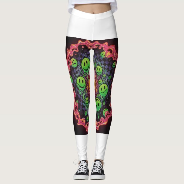 Trippy Psychedelic Smiley Leggings 😊 🌀 (Framsida)
