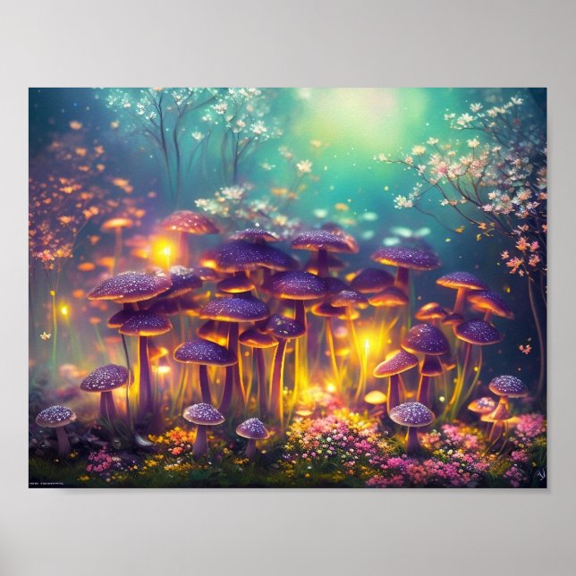 Trippy Psychedelie Magic Mushroom Digital Art Poster (Framsidan)