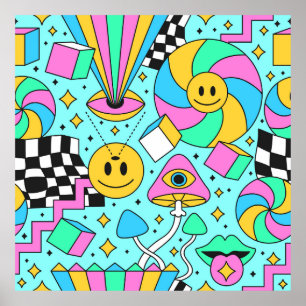 Trippy rainbow 60 s pop psychedelic seamless Patte Poster
