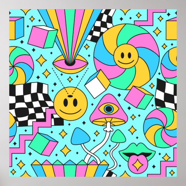 Trippy rainbow 60 s pop psychedelic seamless Patte Poster (Framsidan)