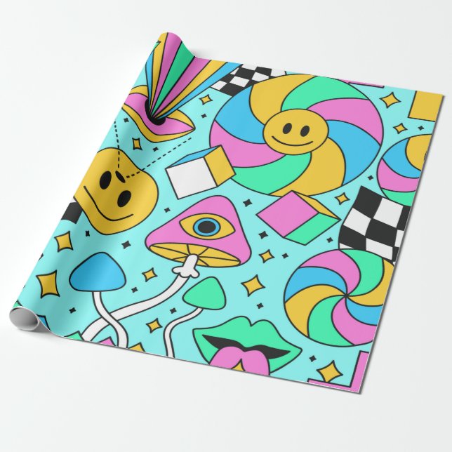Trippy rainbow 60 s pop psychedelic seamless Patte Presentpapper (Utrullad)