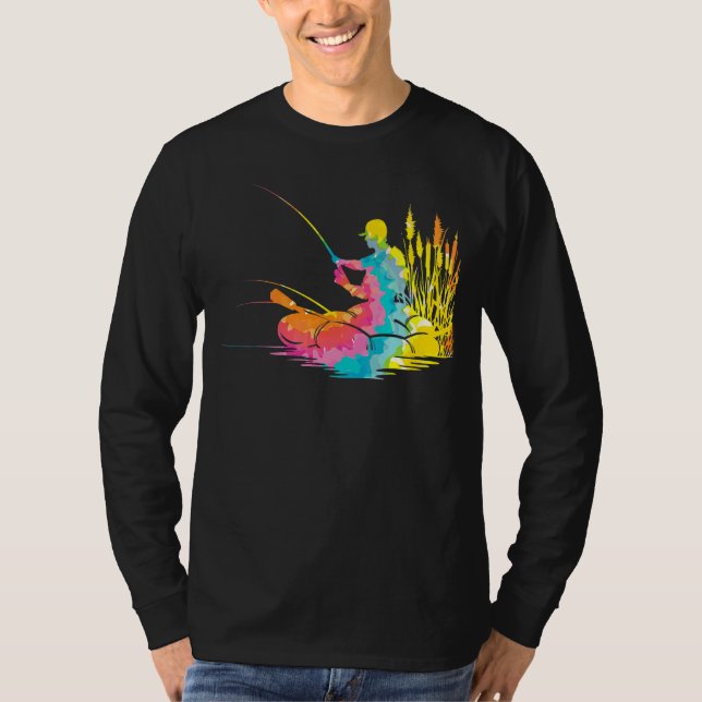 Trippy Rainbow Hippie Tie Dye Fishing T Shirt (Framsida)