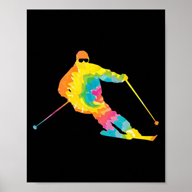 Trippy Rainbow Hippie - Tie-dye Skiing Poster (Framsidan)