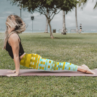 Trippy Rand Gult och Blue Psychedelic Mönster Leggings