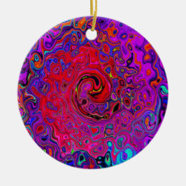 Trippy Red and Lila Abstrakt Retro Liquid Swirl Julgransprydnad Keramik