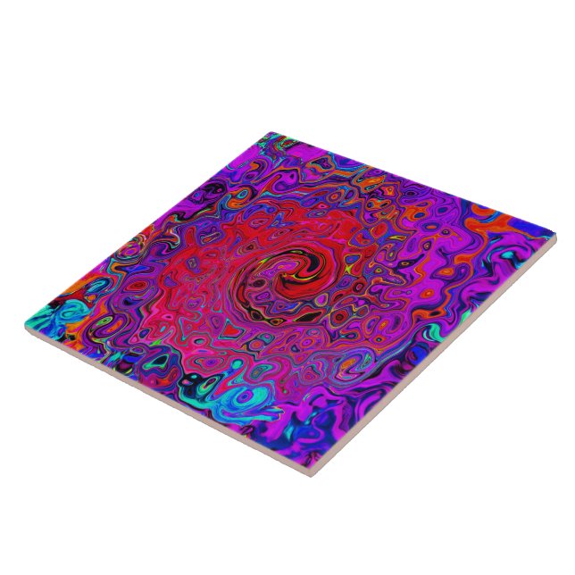 Trippy Red and Lila Abstrakt Retro Liquid Swirl Kakelplatta (Sidan)