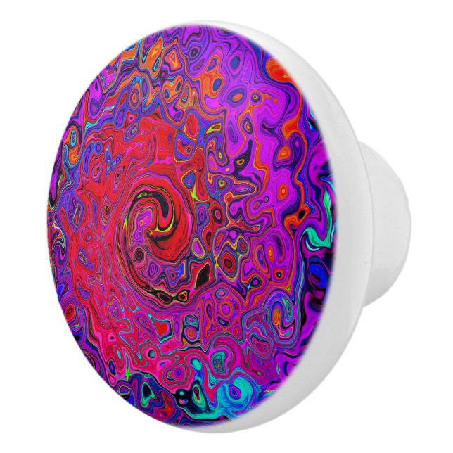 Trippy Red and Lila Abstrakt Retro Liquid Swirl Knopp (Höger)