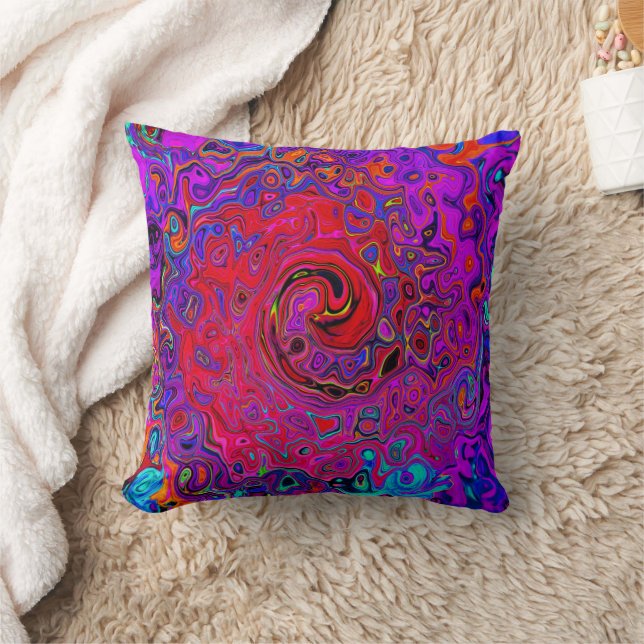 Trippy Red and Lila Abstrakt Retro Liquid Swirl Kudde (Filt)