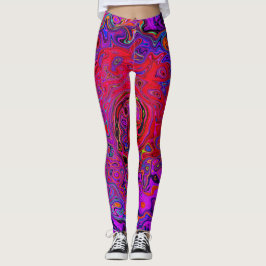 Trippy Red and Lila Abstrakt Retro Liquid Swirl Leggings