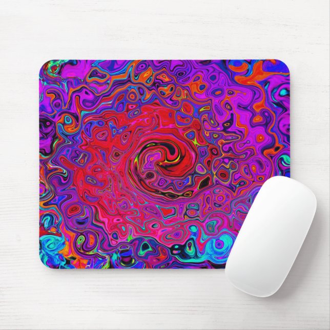 Trippy Red and Lila Abstrakt Retro Liquid Swirl Musmatta (Med mus)