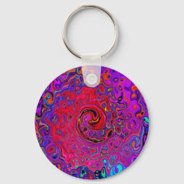 Trippy Red and Lila Abstrakt Retro Liquid Swirl Nyckelring