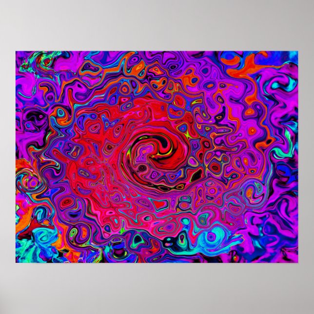 Trippy Red and Lila Abstrakt Retro Liquid Swirl Poster (Framsidan)