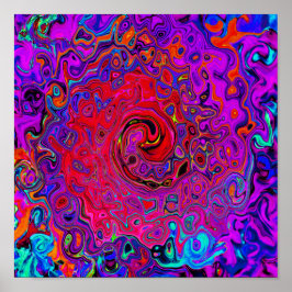 Trippy Red and Lila Abstrakt Retro Liquid Swirl Poster