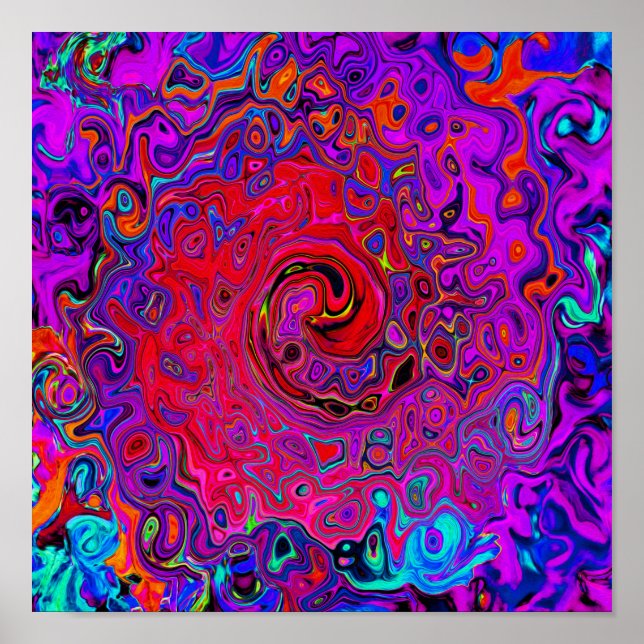 Trippy Red and Lila Abstrakt Retro Liquid Swirl Poster (Framsidan)