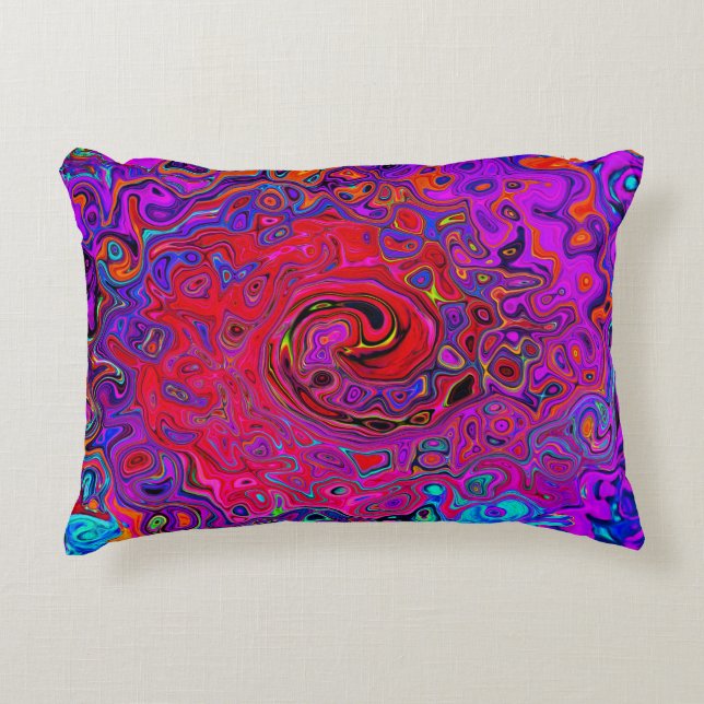 Trippy Red and Lila Abstrakt Retro Liquid Swirl Prydnadskudde (Framsidan)