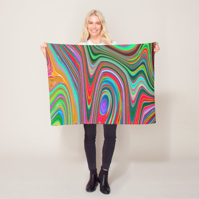 Trippy Red, Grönt and Blue Abstrakt Groovy Art Fleecefilt (På plats)