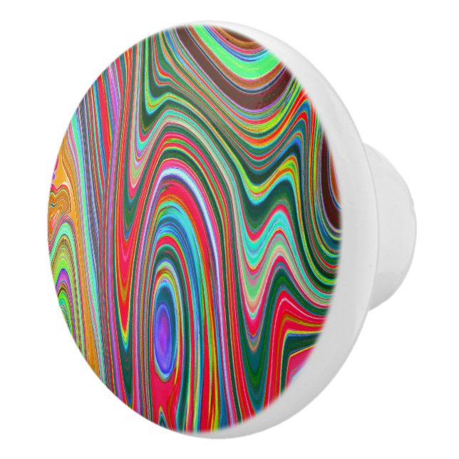 Trippy Red, Grönt and Blue Abstrakt Groovy Art Knopp (Höger)
