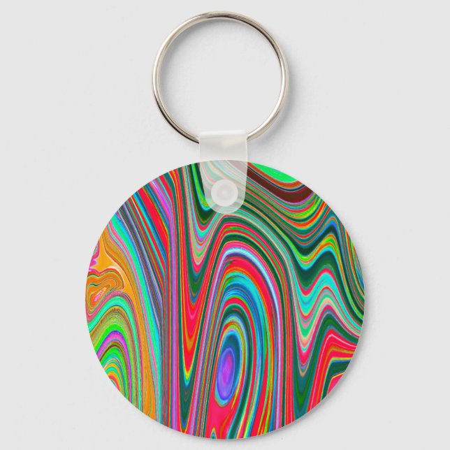 Trippy Red, Grönt and Blue Abstrakt Groovy Art Nyckelring (Framsida)