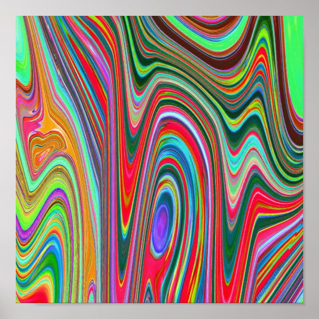 Trippy Red, Grönt and Blue Abstrakt Groovy Art Poster (Framsidan)