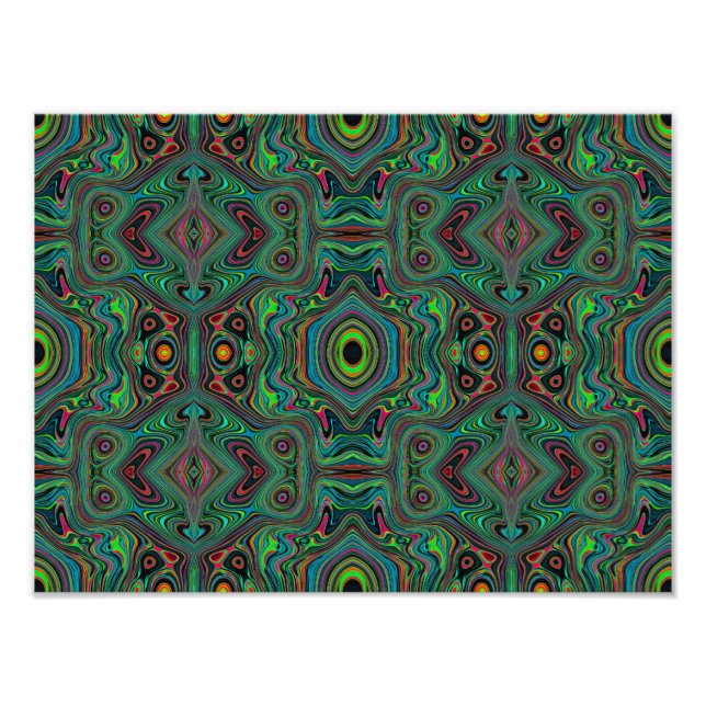 Trippy Retro Black and Lime Green Abstract Pattern Fototryck (Framsidan)