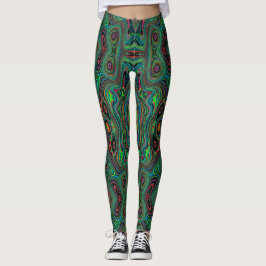 Trippy Retro Black and Lime Green Abstrakt Mönster Leggings