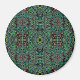 Trippy Retro Black and Lime Green Abstrakt Mönster Magnet