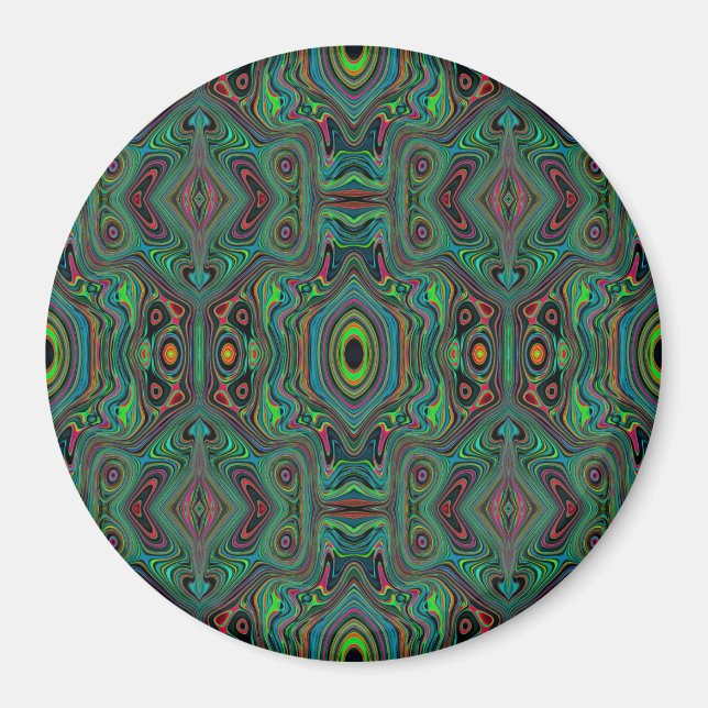 Trippy Retro Black and Lime Green Abstrakt Mönster Magnet (Framsidan)