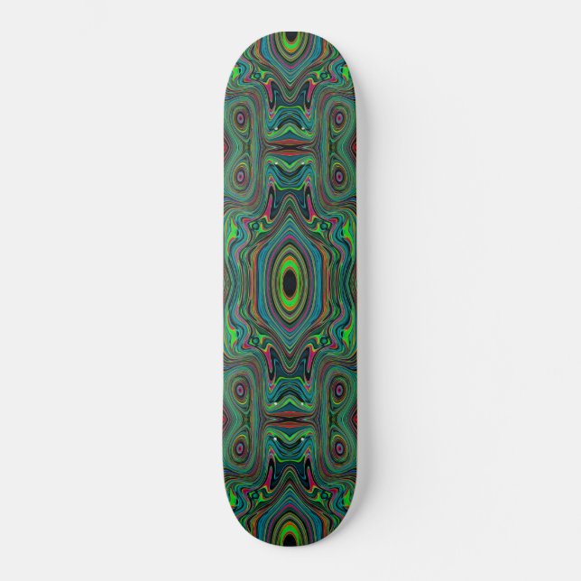 Trippy Retro Black and Lime Green Abstrakt Mönster Mini Skateboard Bräda 18,5 Cm (Framsida)
