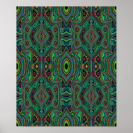 Trippy Retro Black and Lime Green Abstrakt Mönster Poster