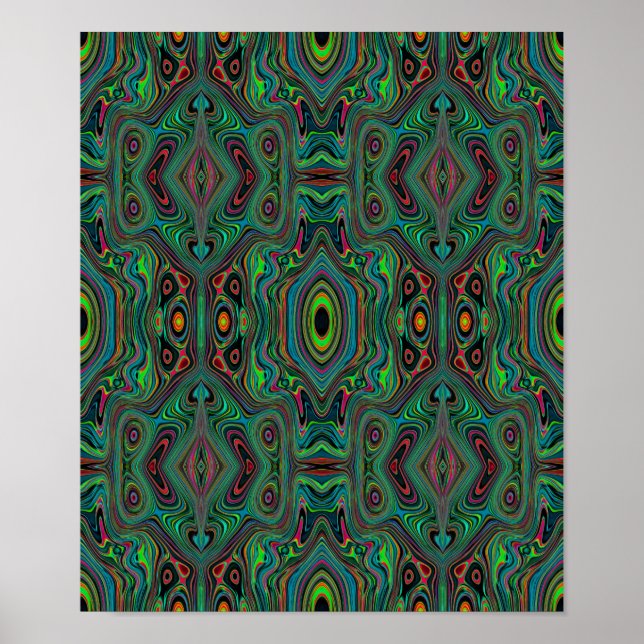 Trippy Retro Black and Lime Green Abstrakt Mönster Poster (Framsidan)